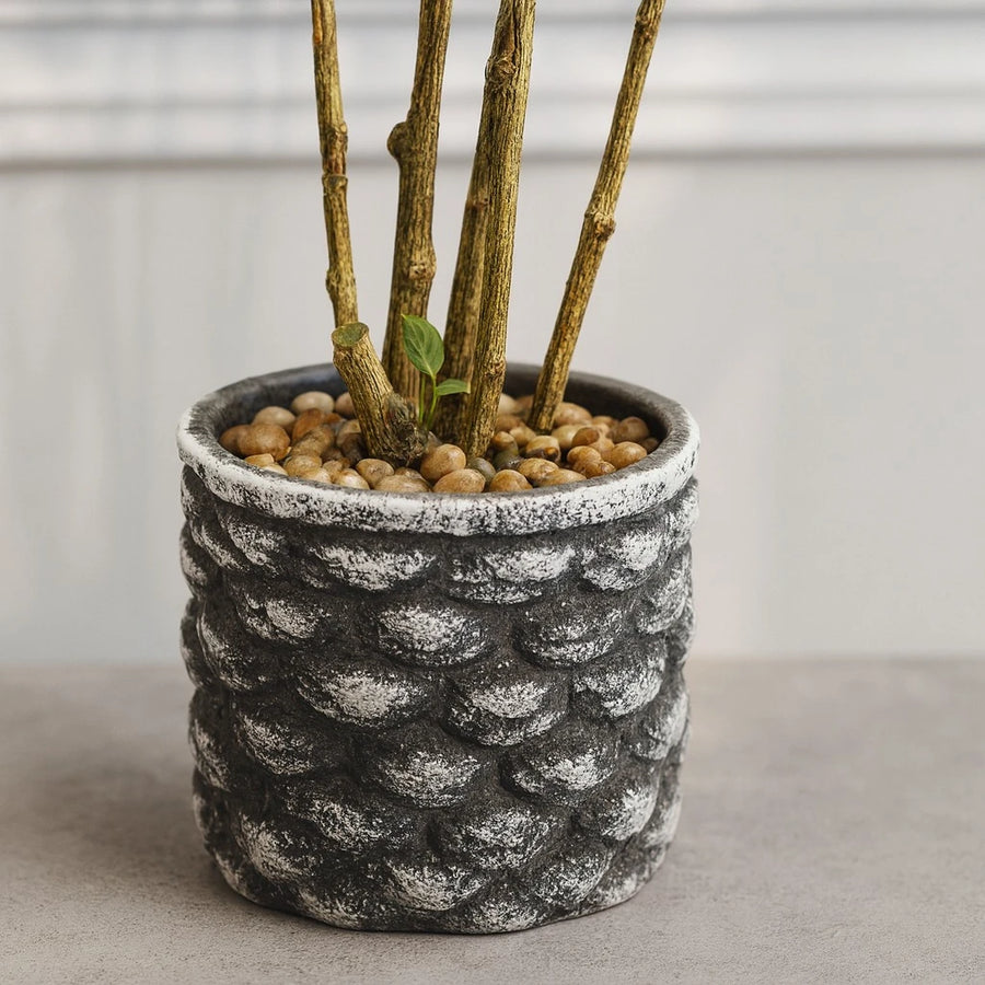 Artificial Green Plant in Textured Concrete Pot – 55 cm