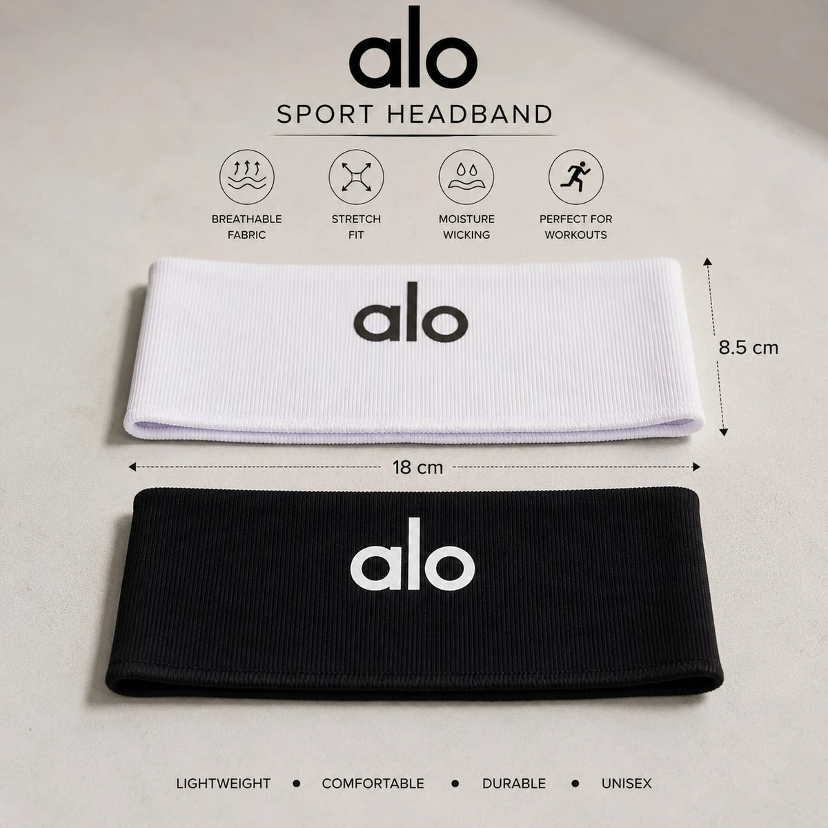 Alo Style Ribbed Sports Headband Stretch Polyester Workout Sweatband for Men & Women