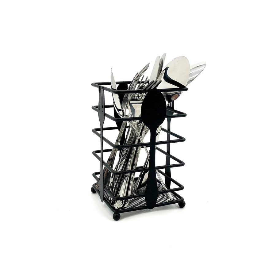 Black Metal Cutlery Holder, 16 × 10 cm