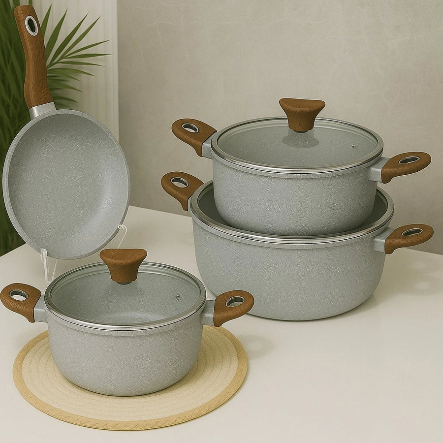 BAROLY Granite Coated Non Stick Cookware Set 7 Pieces Cooking Pots Pans Kitchen Cookware Collection