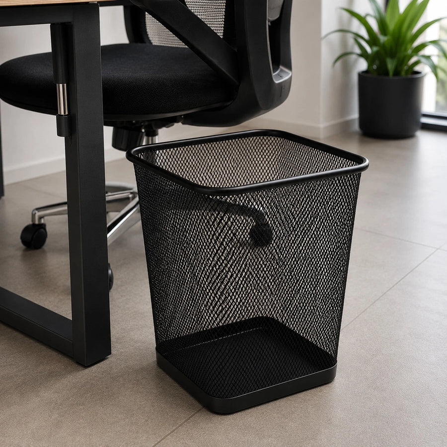 Black Metal Mesh Waste Basket Large Office Trash Bin Home Office Garbage Basket Organizer