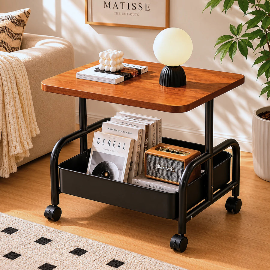 Side Table Storage Rack Rolling Utility Table Bedside Cart Sofa Side Table Coffee Table Mobile Storage Rack