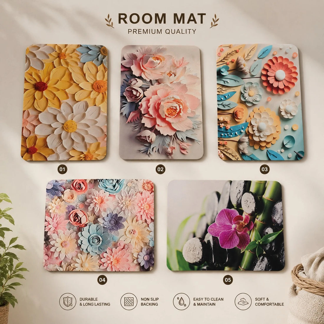 Printed Non Slip Absorbent Soft Floor Rug Bathroom Kitchen Bedroom Entryway Mat