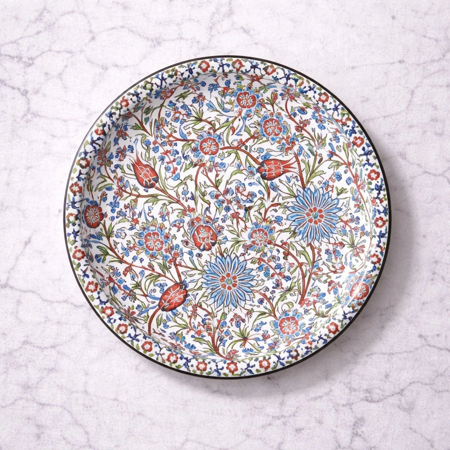 Turkish Metal Tray Small Round Serving Tray Mandala Coffee Tea Ottoman Floral Decorative Tray 28 cm