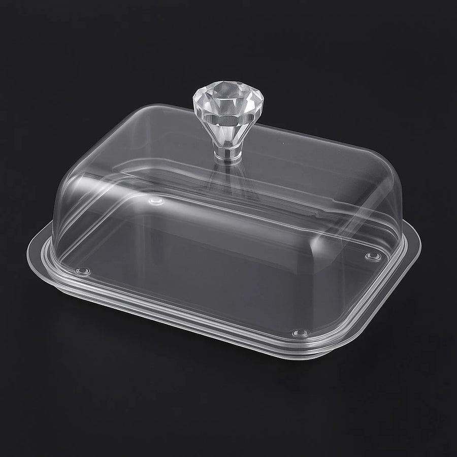 Clear Plexi Butter Dish with Faceted Knob