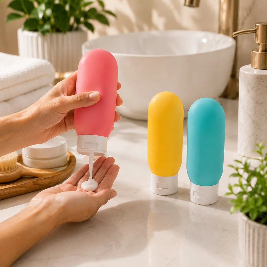 Travel Squeeze Bottle Set 3 Pieces Refillable Silicone Toiletry Bottles for Shampoo Conditioner Lotion Body Wash