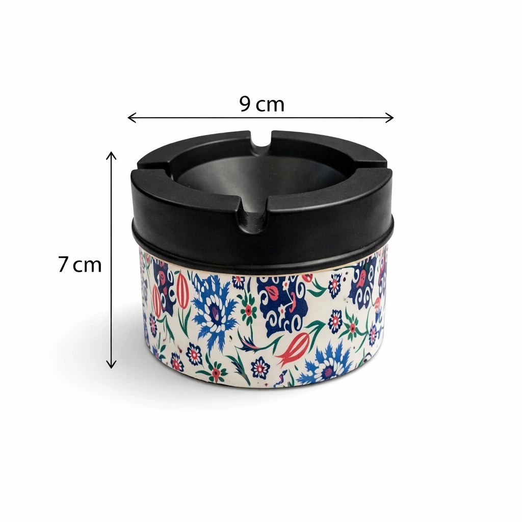 Ashtray Floral Design Heat Resistant Lid Cigarette Holder Table Ashtray Assorted Patterns 9 cm Diameter 7 cm Height