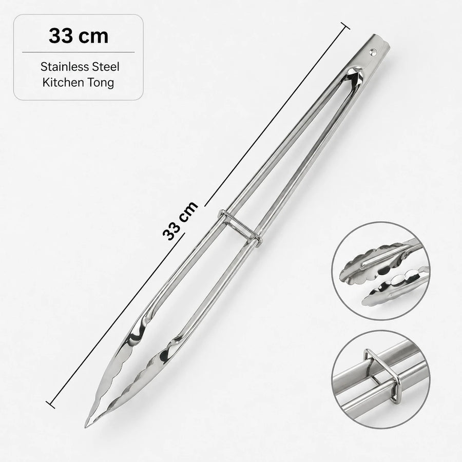 Large Stainless Steel Kitchen Tongs with Clip 33 cm BBQ Grill Tongs Cooking Serving Tongs Heavy Duty Food Tong