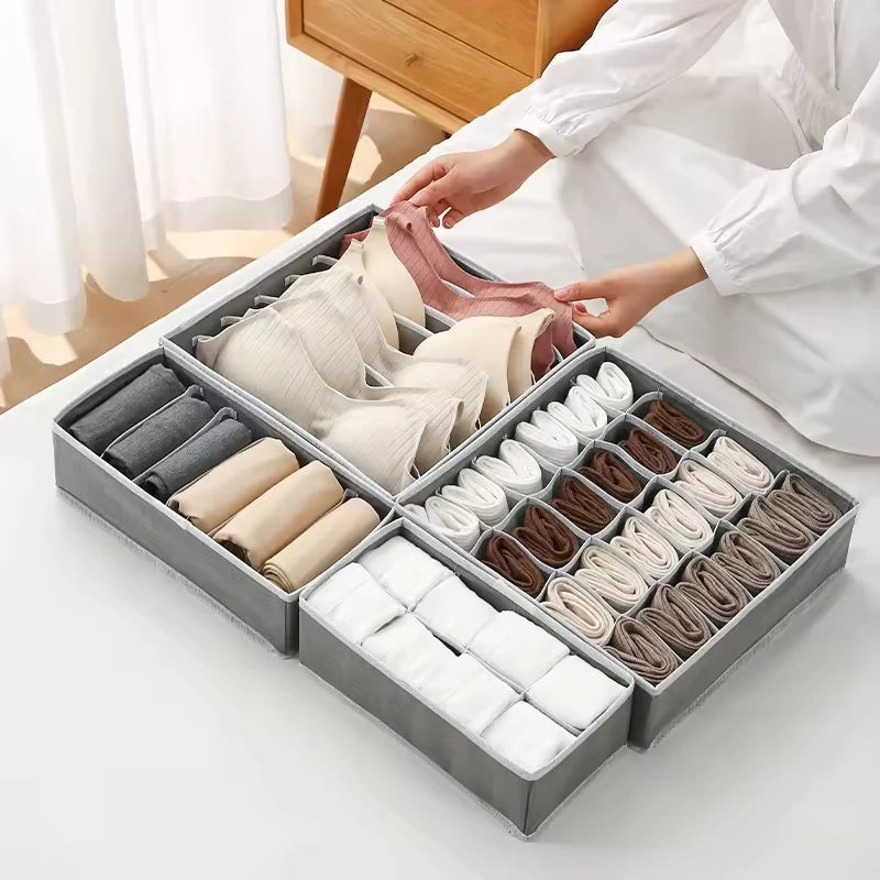 4-Piece Foldable Drawer Organizer Storage Box Set for Clothes Underwear Socks Bras
