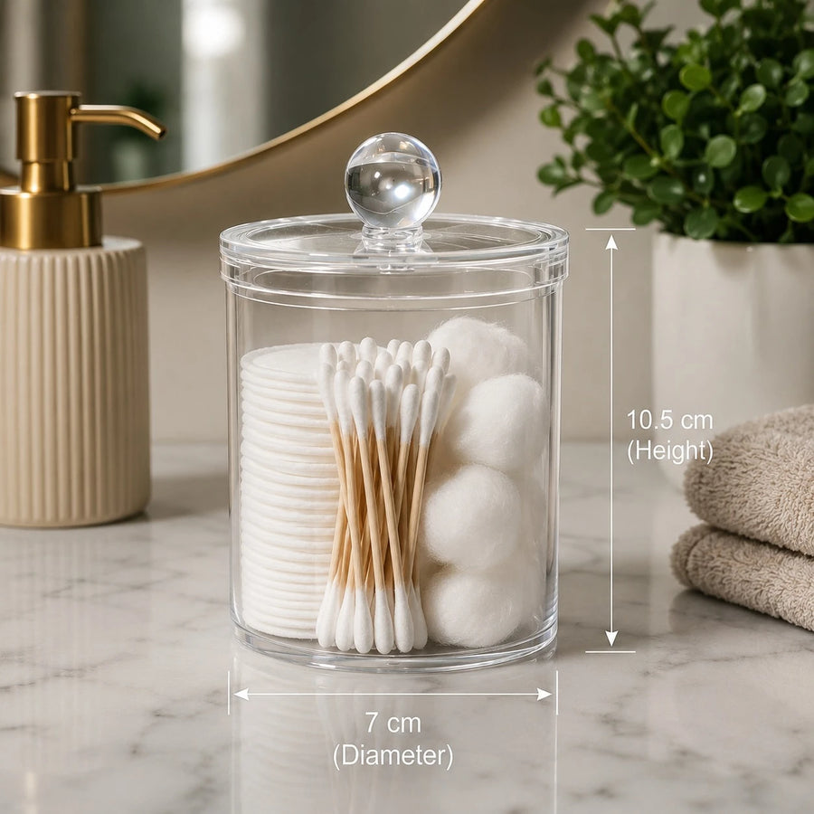 Clear Acrylic Cotton Swab Holder Organizer Jar Bathroom Vanity Storage Makeup Container