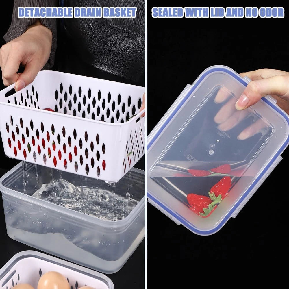 3 Pieces Airtight Fridge Containers Transparent Food Storage Set for Refrigerator Pantry Organization and Meal Prep