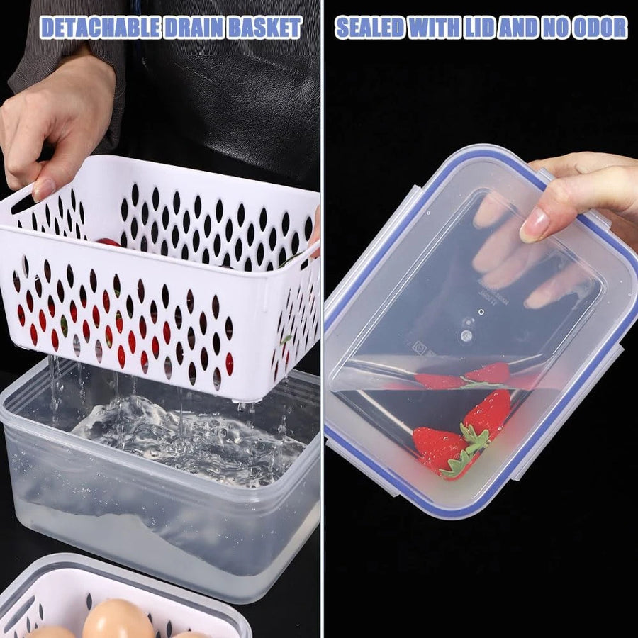 3 Pieces Airtight Fridge Containers Transparent Food Storage Set for Refrigerator Pantry Organization and Meal Prep