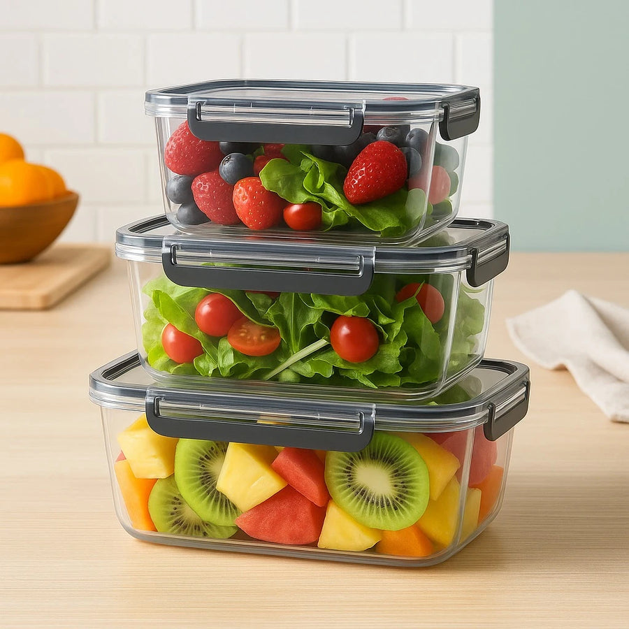 3 Piece Airtight Rectangular Food Container Set Multipurpose Kitchen Food Storage Boxes for Organization and Meal Prep