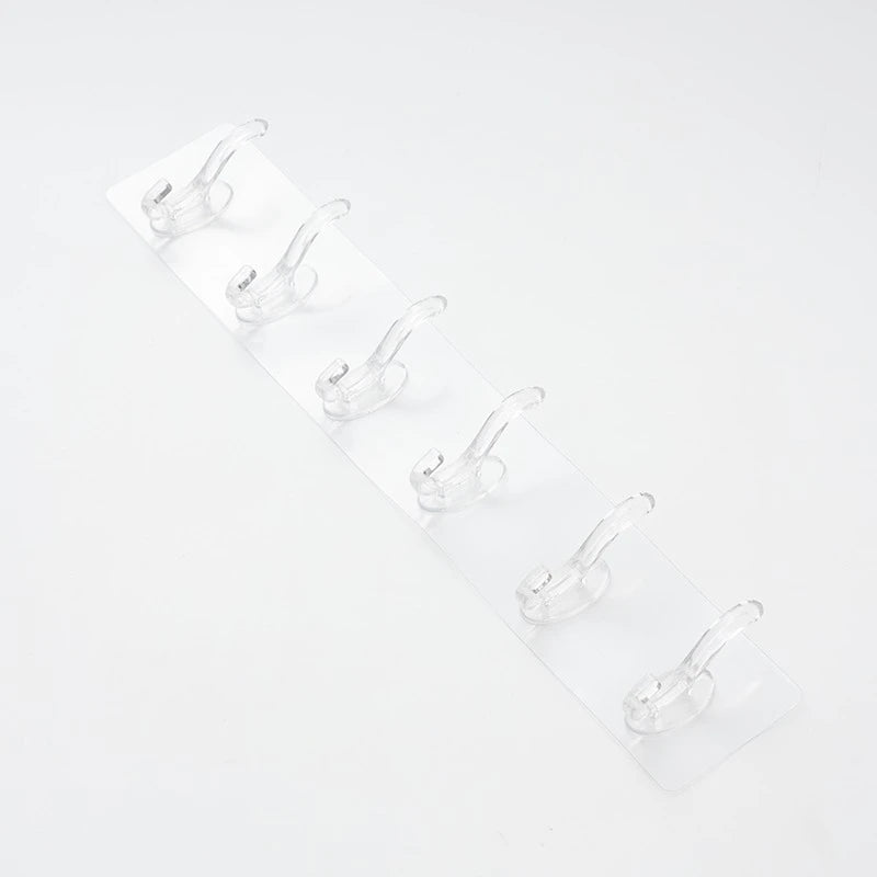 Transparent Self Adhesive 6 Hook Wall Hanger Rack Clear Multi-Purpose Door & Bathroom Organizer Hooks