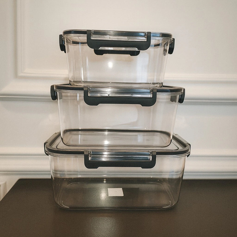 3 Piece Airtight Rectangular Food Container Set Multipurpose Kitchen Food Storage Boxes for Organization and Meal Prep