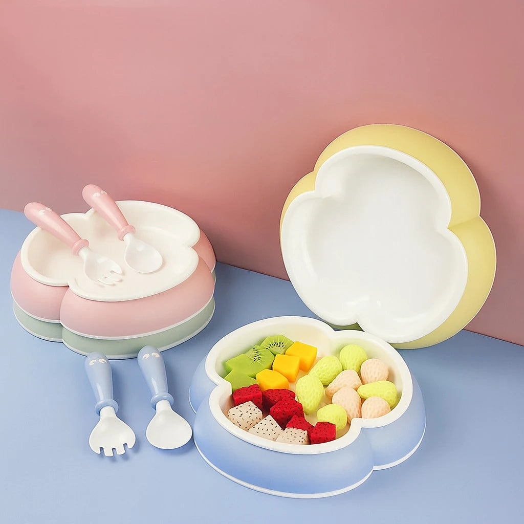 3 Piece Baby Self Feeding Set with Suction Plate Spoon and Fork