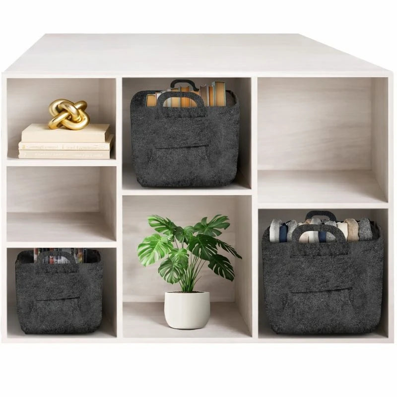 Almaamoun Felt Storage Basket Organizer Set Foldable Felt Storage Bins Soft Fabric Storage Boxes With Handles Home Closet Shelf Organizer 3 Pieces