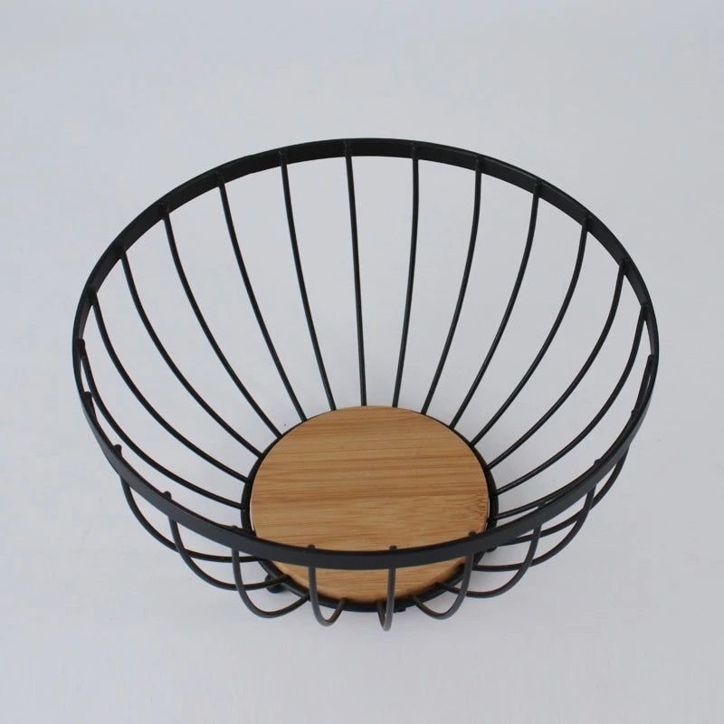 Multi Purpose Modern Wire Basket, Wooden Base