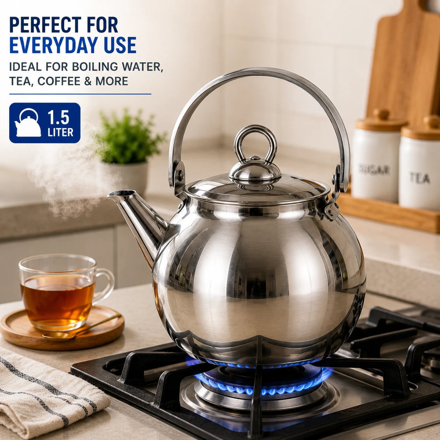 Stainless Steel Tea Kettle Teapot Whistling Kettle Kitchen Water Pot 1.5 Liter