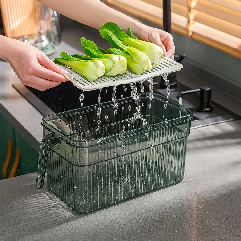 Fresh Keep Storage Drain Container Food Storage Box with Built In Drainer for Fruits Vegetables Fridge and Pantry Use - Image 4