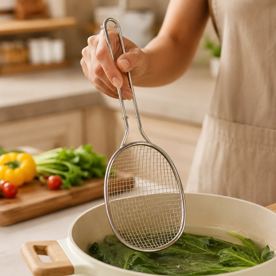 Stainless Steel Skimmer Strainer Kitchen Oil Frying Mesh Scoop