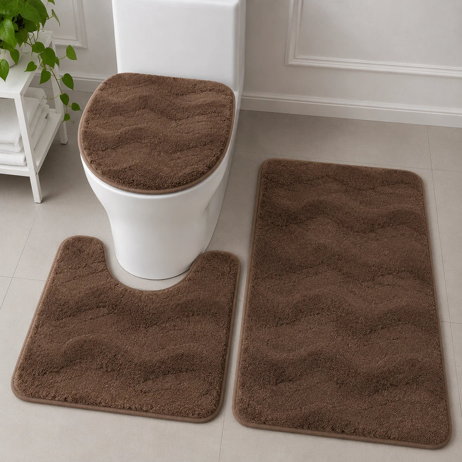 3 Piece Bathroom Rug Set with Toilet Lid Cover Soft Textured Bath Mat Toilet Carpet Bathroom Floor Mat Set