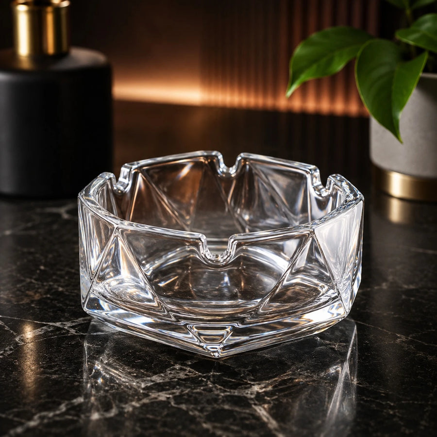 Clear Crystal Glass Ashtray 12 cm Heavy Duty Transparent Cigarette Ashtray