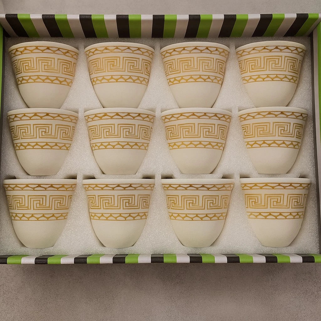Golden Greek Pattern Coffee Espresso Cups, Set of 12