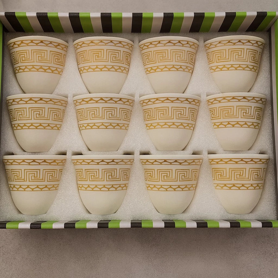 Golden Greek Pattern Coffee Espresso Cups, Set of 12