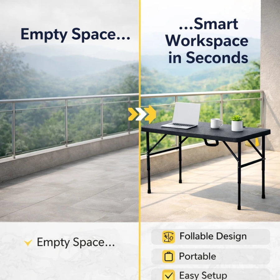 Folding Table Black Portable Foldable Desk Work Table Laptop Table Study Table Indoor Outdoor Camping Table Picnic Table Utility Table