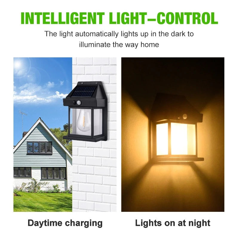 Solar Wall Lamp Outdoor Motion Sensor LED Light Waterproof Solar Garden Lamp 3 Lighting Modes PIR Motion Sensor Warm White 600LM