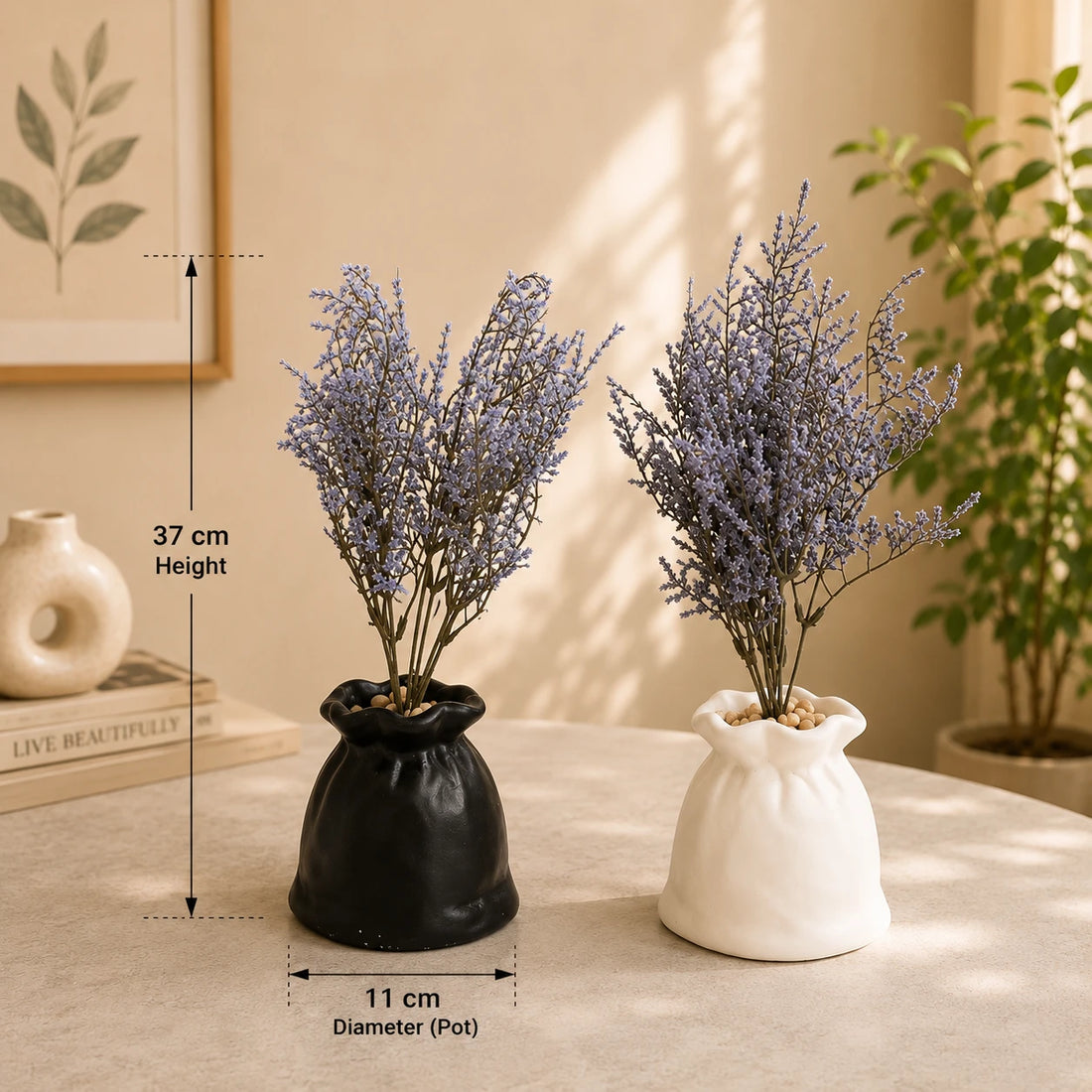 Artificial Lavender Flower Plant Decorative Sack Vase Home Office Table Decor