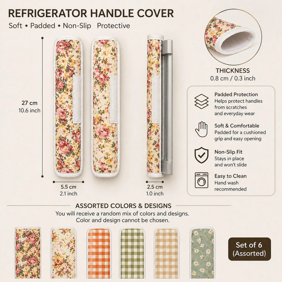 Fridge Handle Covers Set of 2 Soft Padded Washable Kitchen Door Handle Protectors Floral Checkered Assorted Designs