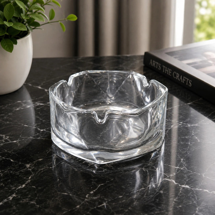 Clear Crystal Glass Ashtray 12 cm Heavy Duty Transparent Cigarette Ashtray
