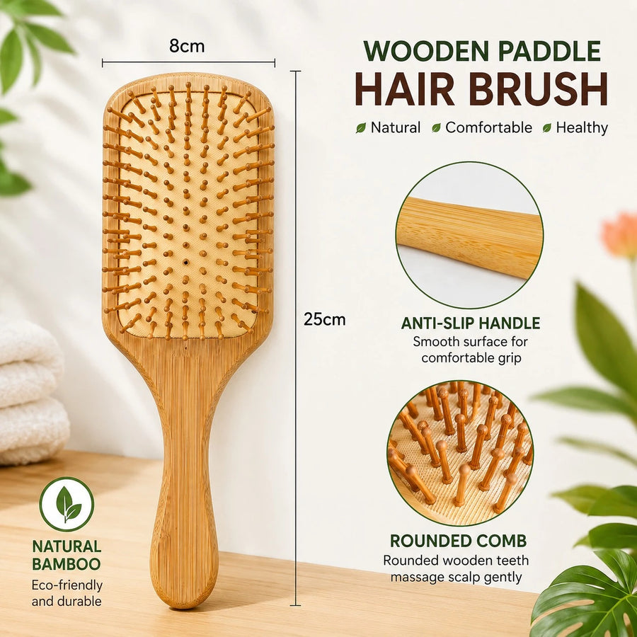 Travel Large Bamboo Paddle Hair Brush Scalp Massage Detangling Hair Comb hair styler