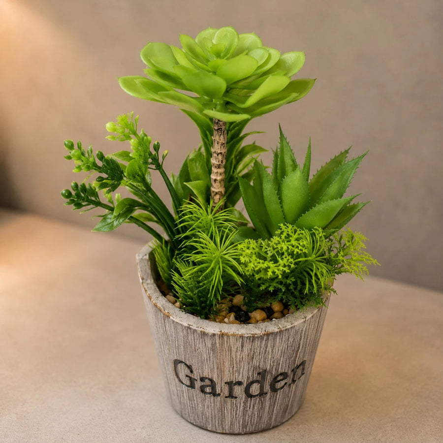 Artificial Succulent Garden Arrangement Decorative Plant Pot Indoor Tabletop Home Office Decor