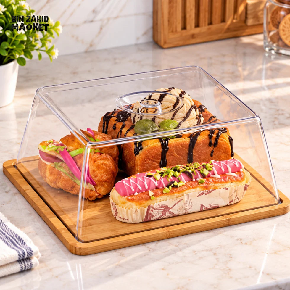 Bamboo Serving Tray with Transparent Food Cover