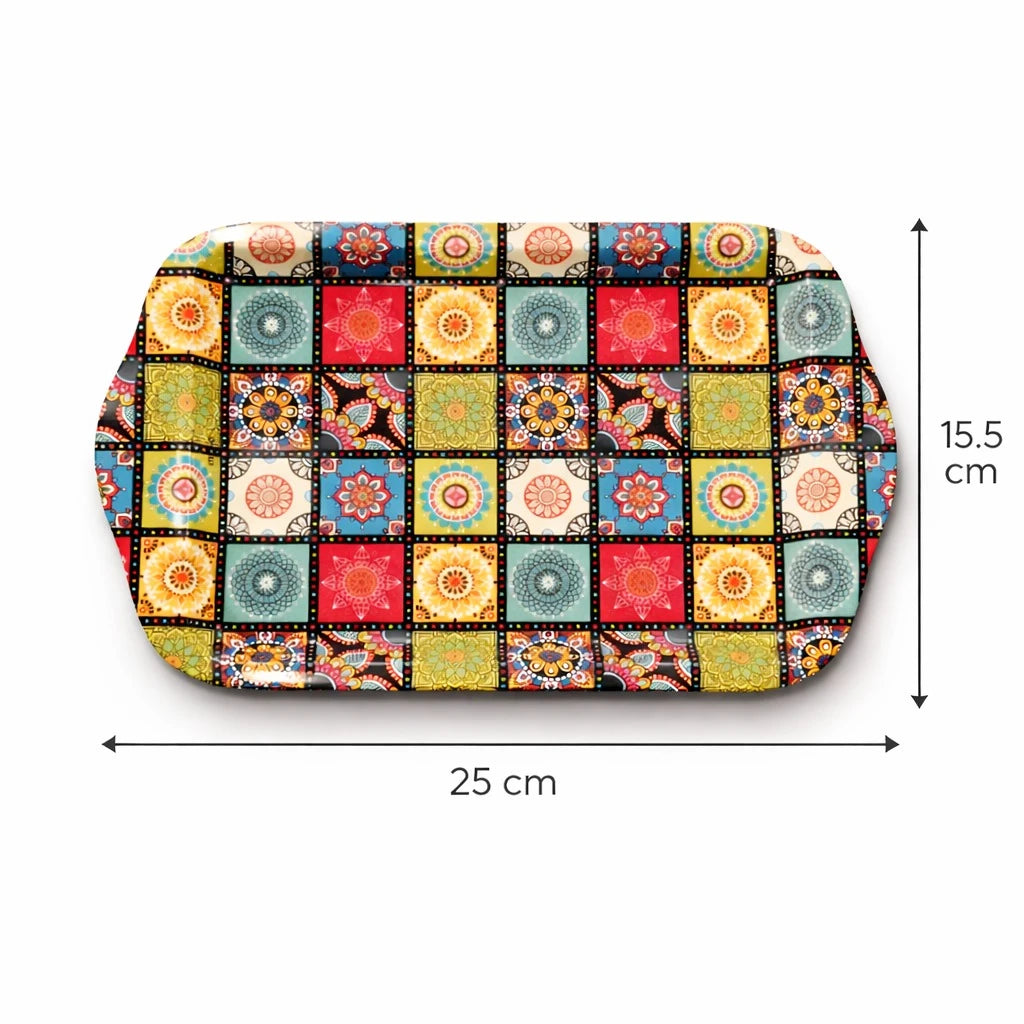 Turkish Small Serving Tray Metal Tray Mandala Ottoman Mosaic Design Coffee Breakfast Snack Tray Rectangular Decorative Tray Assorted