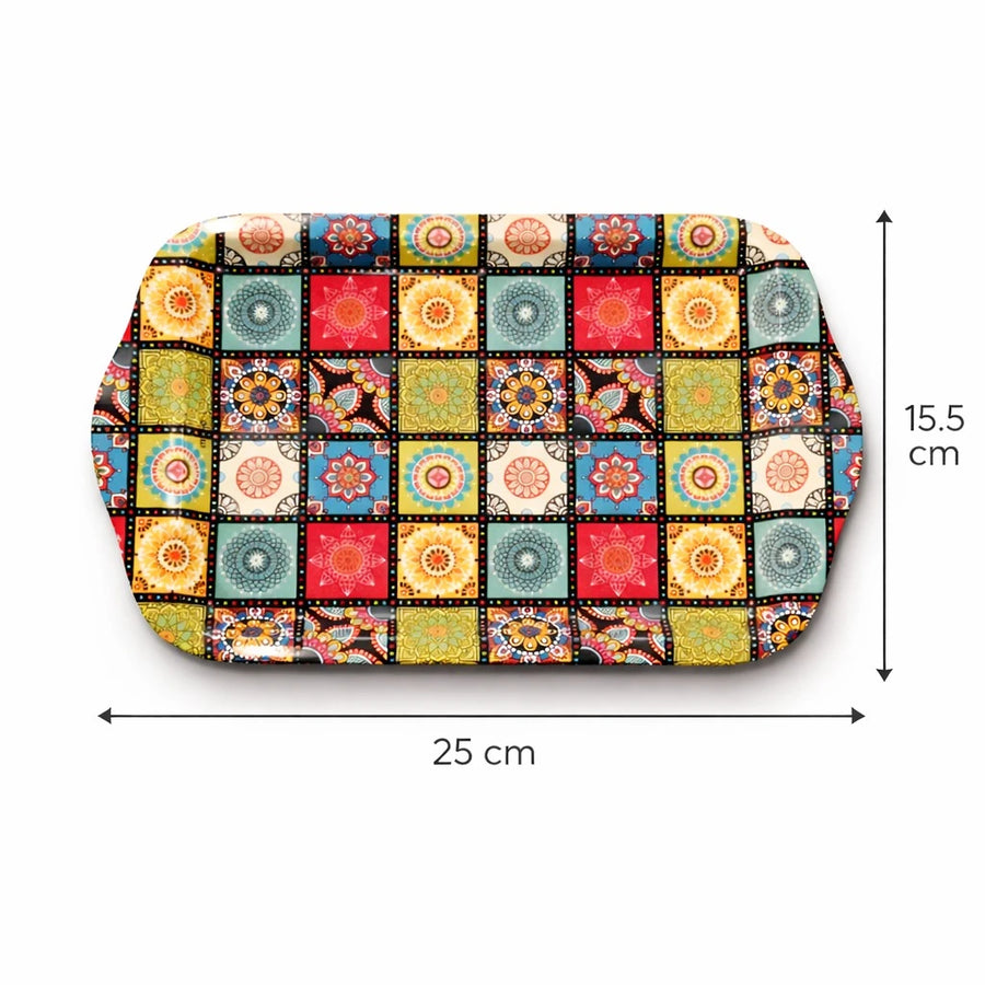 Turkish Small Serving Tray Metal Tray Mandala Ottoman Mosaic Design Coffee Breakfast Snack Tray Rectangular Decorative Tray Assorted