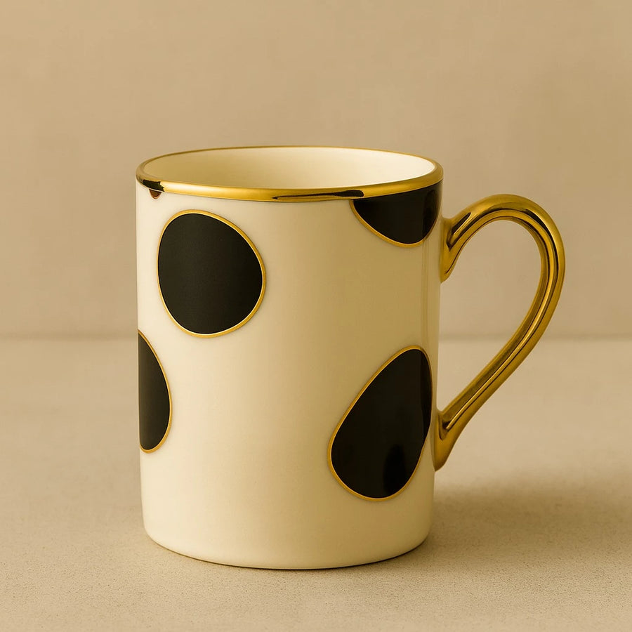 6 Piece Polka-Dot Porcelain Coffee Cup Set with Saucers