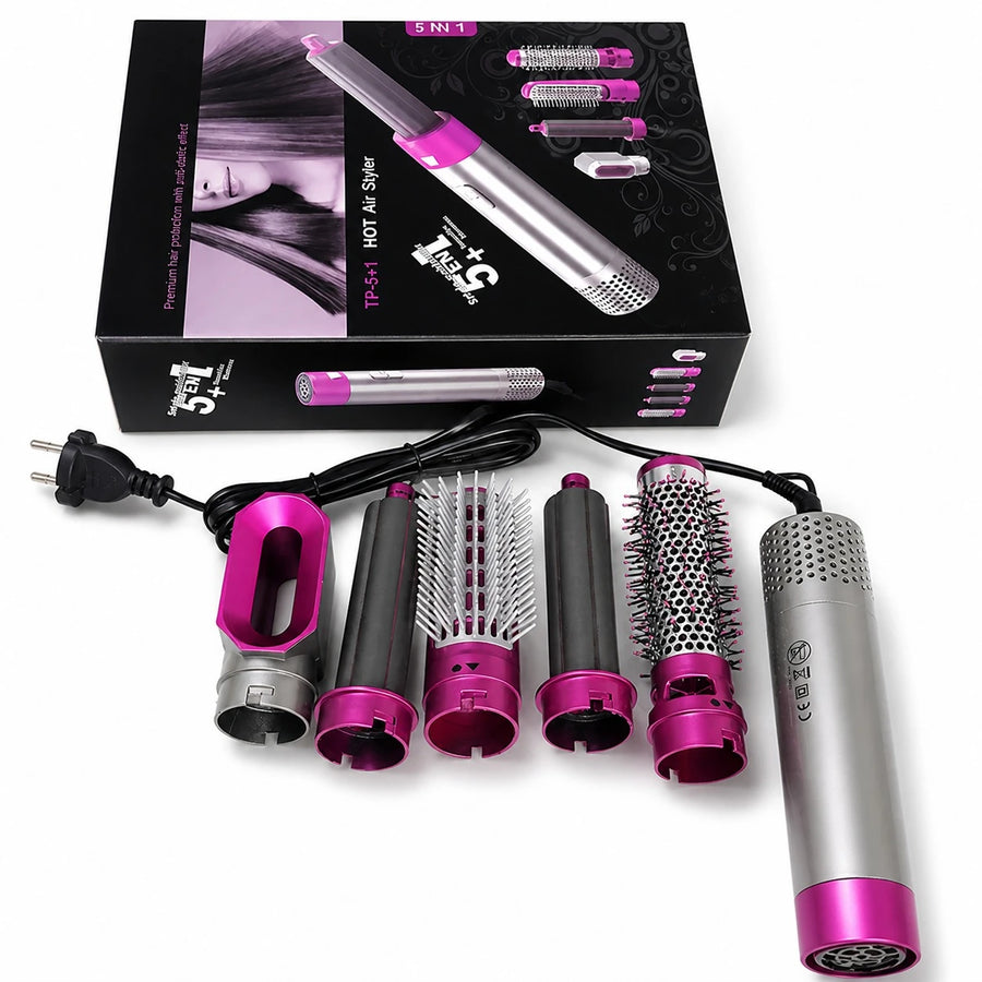 5 in 1 Travel Hair Styler 1000W Hot Air Hair Brush Dryer Curler Straightener Volumizer Multi Styling Tool