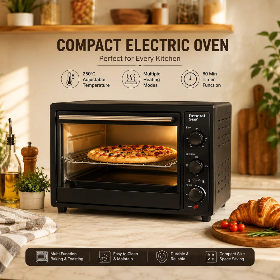 Electric Oven General Star Countertop Toaster Oven Baking Oven Multi Function Compact Kitchen Oven Adjustable Temperature Timer Oven