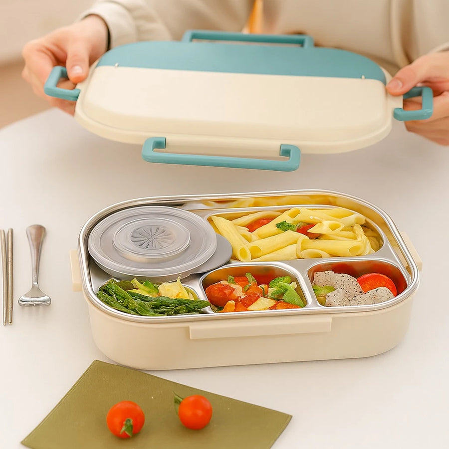 2000ml Stainless Steel Bento Lunch Box, Blue Lid