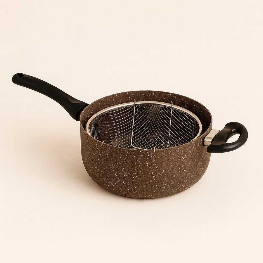 BAROLY 24cm Granite Shape Cookware Casserole Pot Non Stick Cooking Pot with Lid and Basket