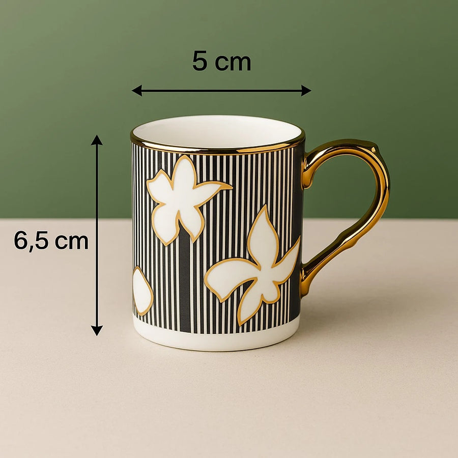 Black & Gold Porcelain Coffee Espresso Cup, Set of 6