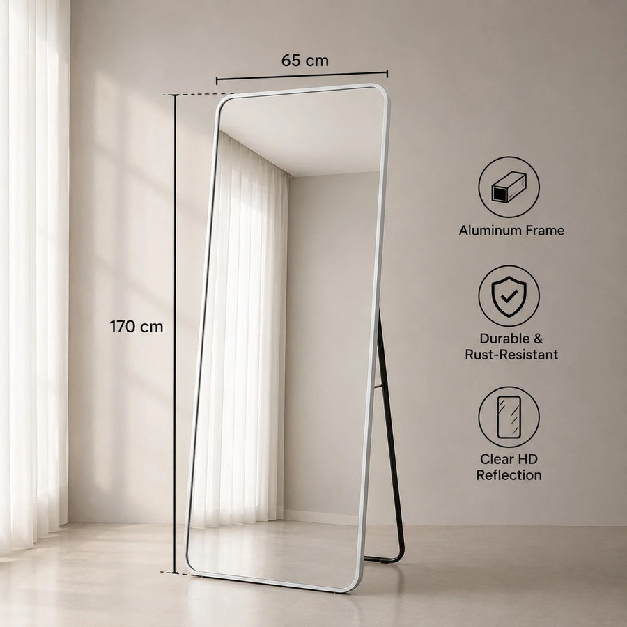 Full Length Floor Standing Mirror Wall Mounted Mirror Aluminum Frame Bedroom Dressing Mirror Home Décor Mirror