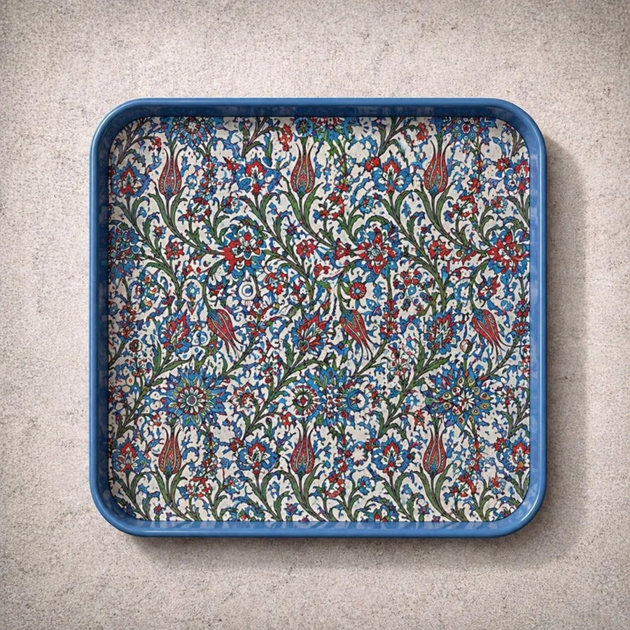 Turkish Serving Tray Square Metal Tray Ottoman Mosaic Mandala Design Coffee Tea Serving Tray Decorative Tray Kitchen Tray