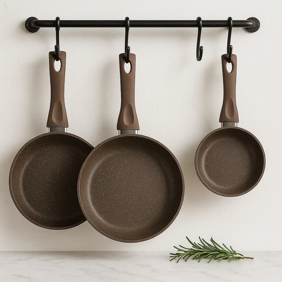 BAROLY Non Stick Stone Coated Fry Pan Set 18cm 22cm 26cm Cooking Pans Kitchen Cookware