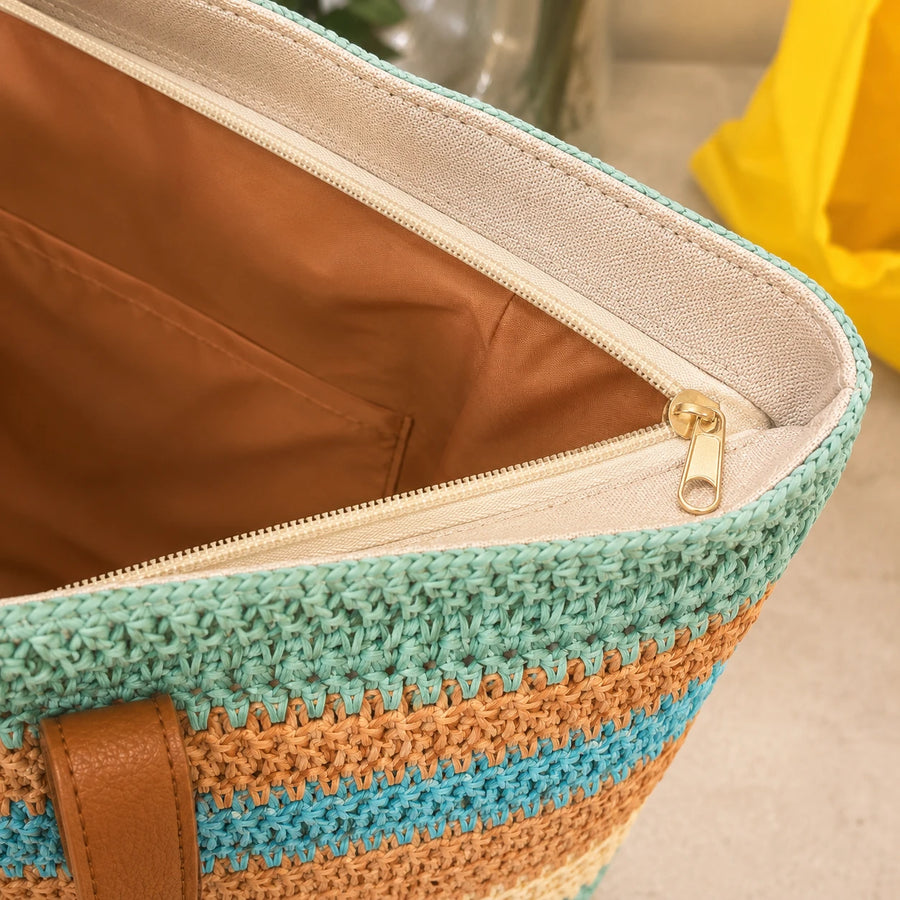 Summer Beach Bag Woven Tote Bag Evil Eye Straw Handbag Vacation Shoulder Bag