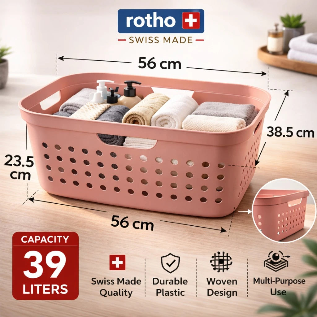 Rotho Laundry Basket Plastic Storage Basket Organizer Clothes Hamper Multi Purpose Swiss Made 39 Liters